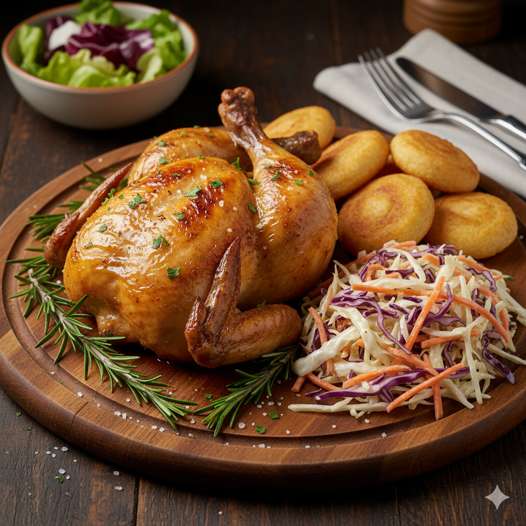 Pollo Entero Asado (Ensalada y Arepitas).